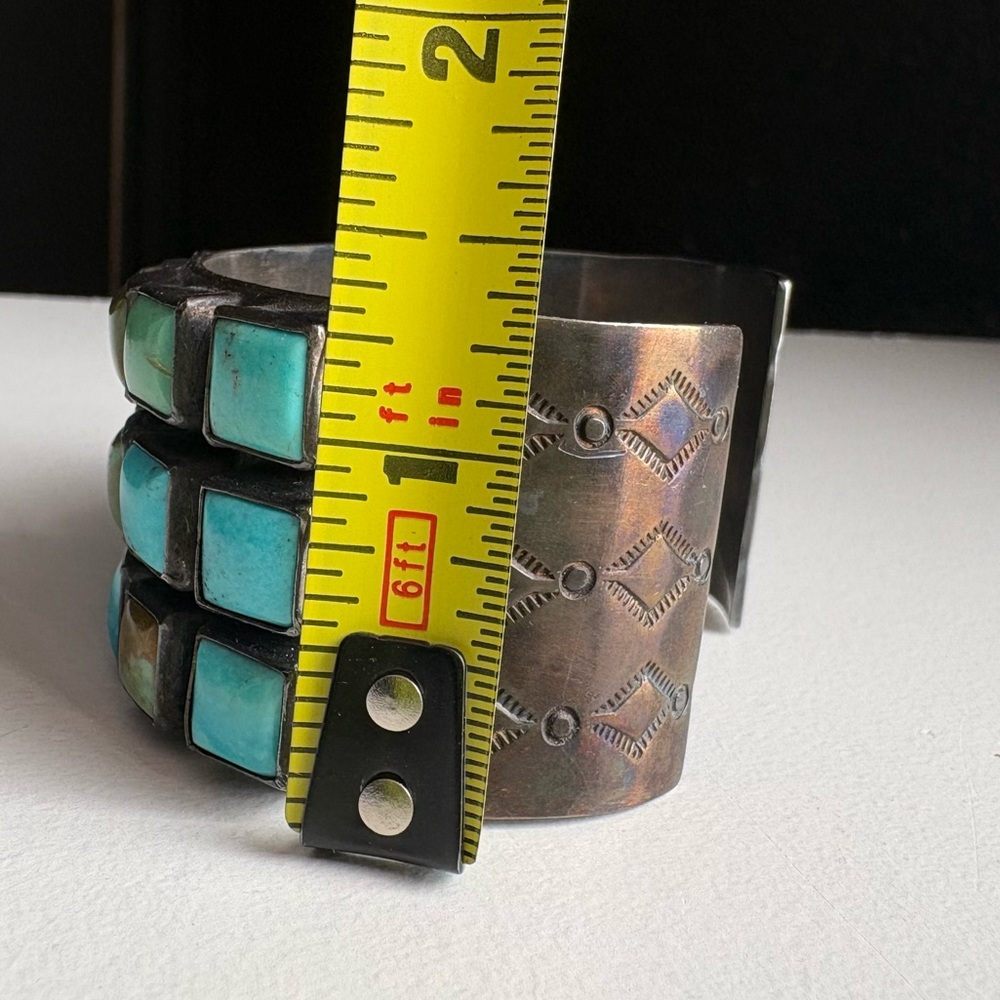 Sterling Silver Zuni Mid Century Mod Square Turquoise Petit Point Row Grid Cuff - Picture 15 of 15